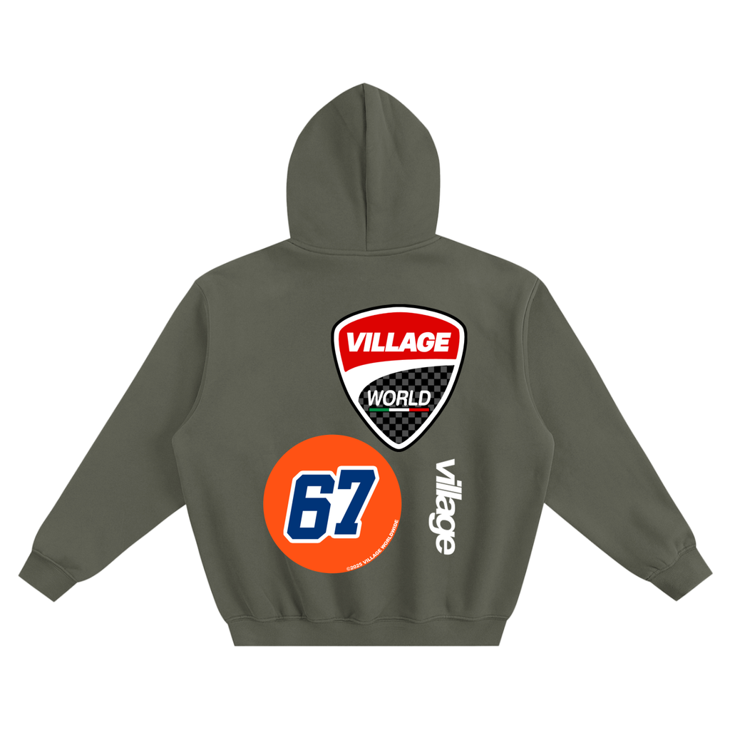 All Over Village Fleeced Boxy Hoodie