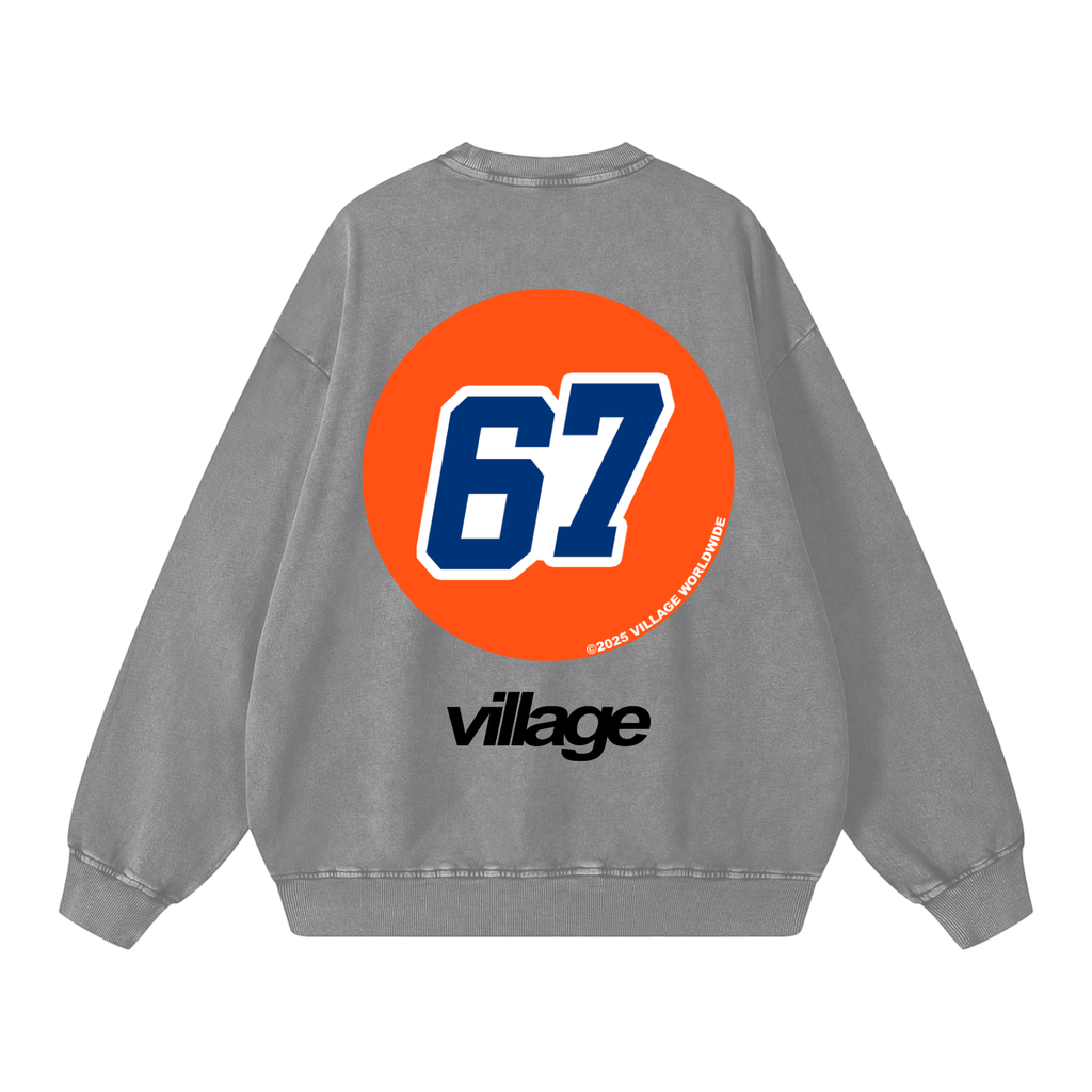 Snow Washed Gas Village Oversized CrewNeck Sweatshirt