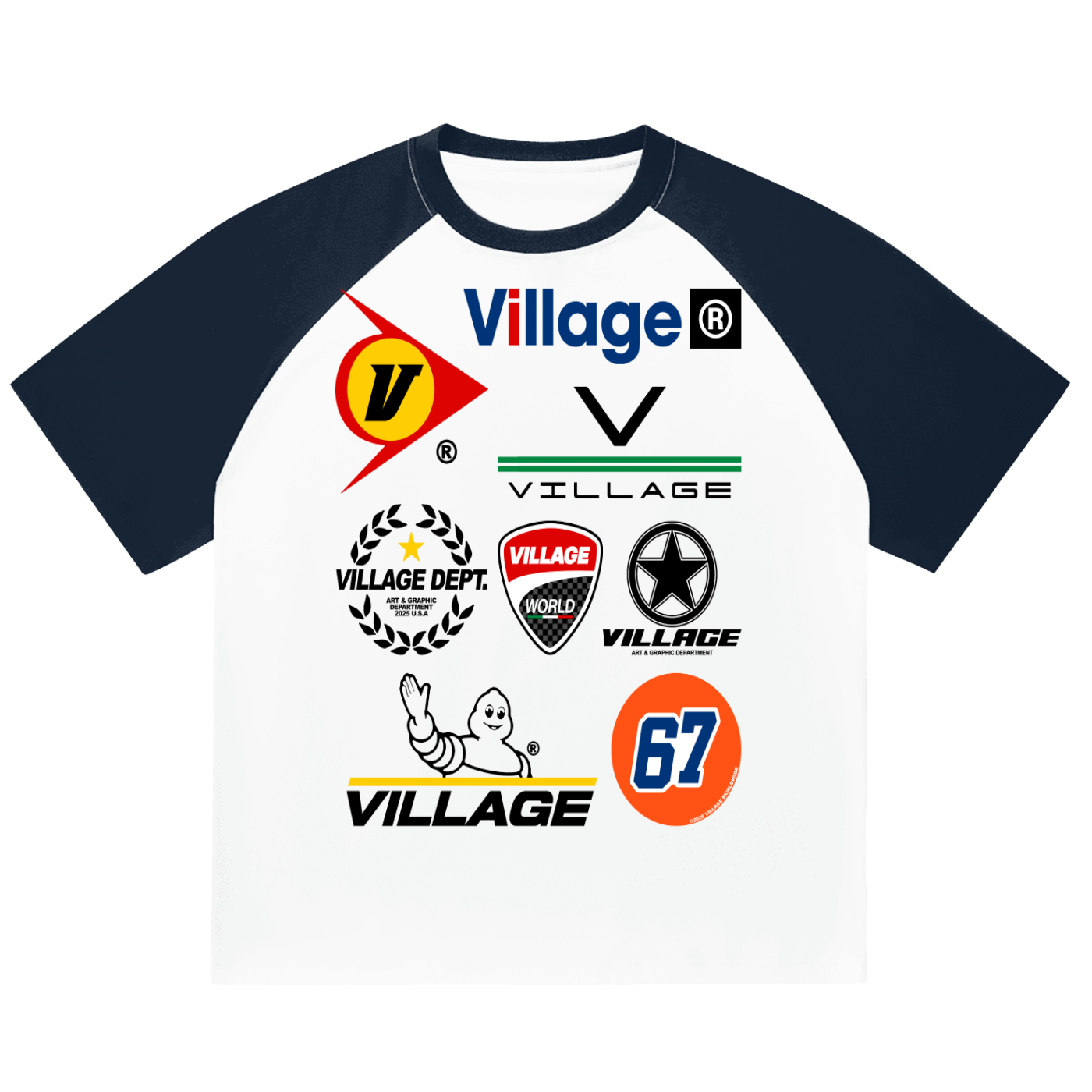 All Over Village Color-Blocked Raglan Sleeve 2-tone T-Shirt