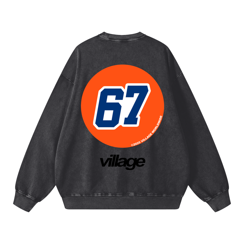 Snow Washed Gas Village Oversized CrewNeck Sweatshirt